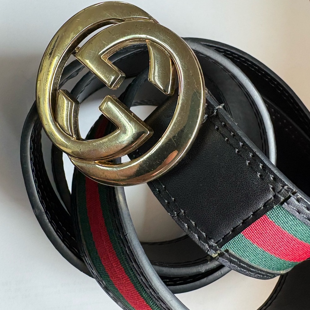 Gucci Web GG Logo Canvas & Leather Belt